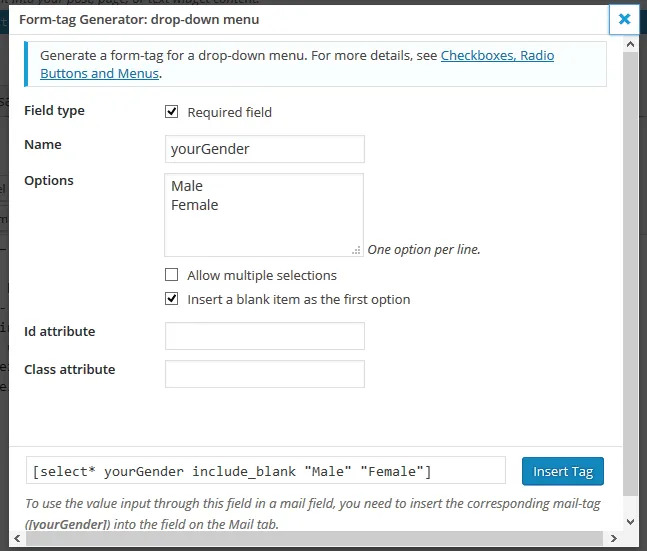 Add drop down tag in Contact Form 7