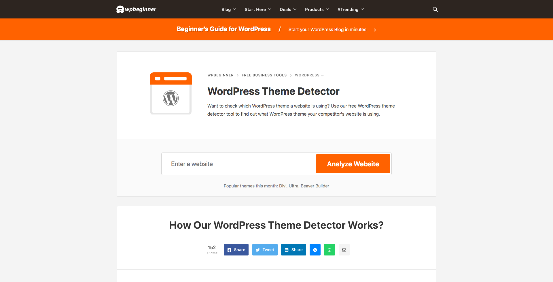WPBeginner WordPress Theme Detector